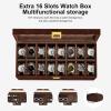 imageDUKWIN 16 Slot Watch Display Case with Watch Winding for 2 Watch Winder with 4 Rotation Mode Adjustable Watch Pillow and Blue LED Light for Watch Lover Multifunctional Watch BoxBrown RD1602 for 2