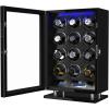 imageDUKWIN Fingerprint Lock Watch Winder 12 Automatic Winding Spaces with Smart LCD Touch ScreenBlue LED Light Quiet Motor and Adjustable Watch Pillows for Gentles and Ladies