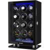 imageDUKWIN Fingerprint Lock Watch Winder 12 Automatic Winding Spaces with Smart LCD Touch ScreenBlue LED Light Quiet Motor and Adjustable Watch Pillows for Gentles and Ladies