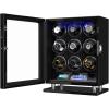 imageDUKWIN Fingerprint Lock Watch Winder 9 Automatic Winding Spaces with Smart LCD Touch ScreenBlue LED Light Quiet Motor and Adjustable Watch Pillows for Gentles and Ladies