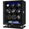 imageDUKWIN Fingerprint Lock Watch Winder 9 Automatic Winding Spaces with Smart LCD Touch ScreenBlue LED Light Quiet Motor and Adjustable Watch Pillows for Gentles and Ladies