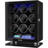imageDUKWIN Fingerprint Lock Watch Winder 9 Automatic Winding Spaces with Smart LCD Touch ScreenBlue LED Light Quiet Motor and Adjustable Watch Pillows for Gentles and Ladies