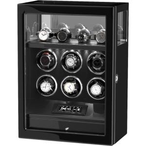 imageDUKWIN Fingerprint Lock Watch Winder  300 to 2300 TPD for Automatic Watches Digital Display ampamp Adjustable Watch MatBLACK FOR 6