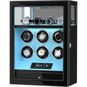imageDUKWIN Fingerprint Lock Watch Winder  300 to 2300 TPD for Automatic Watches Digital Display ampamp Adjustable Watch MatBLUE FOR 6