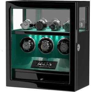 imageDUKWIN Fingerprint Lock Watch Winder  300 to 2300 TPD for Automatic Watches Digital Display ampamp Adjustable Watch MatGREEN FOR 3