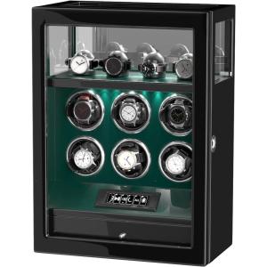 imageDUKWIN Fingerprint Lock Watch Winder  300 to 2300 TPD for Automatic Watches Digital Display ampamp Adjustable Watch MatGREEN FOR 6