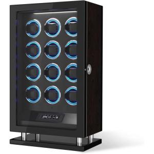 imageDUKWIN Fingerprint Lock Watch Winder Automatic Watch Winders for 12 Watches with Digital Display RGB LED Light Quiet Mabuchi Motor and Adjustable Watch Pillows for Universal Watches