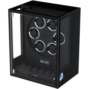 imageDUKWIN Fingerprint Lock Watch Winder for 69 Automatic Watches Automatic Watch Winder with 6 Watch Holders LCD Display Adjustable Watch Pillow and RGB LED Light for Gentles and Ladies 8 TPDFW066BLACK