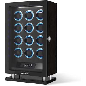 imageDUKWIN Fingerprint Lock Watch Winder for 8912 with Changing LED Light Multiple TPD LCD Touchscreen Remote Control Adjustable Watch Pillow and Mabuchi Supper Quiet Motor for Watch LoverBlack