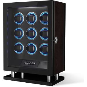 imageDUKWIN Fingerprint Lock Watch Winder for 8912 with Changing LED Light Multiple TPD LCD Touchscreen Remote Control Adjustable Watch Pillow and Mabuchi Supper Quiet Motor for Watch LoverDK20009