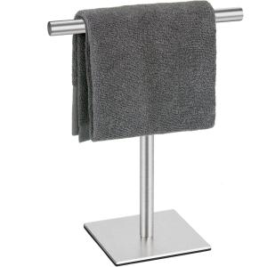 imageDUKWIN Hand Towel Holder SUS304 Stainless Steel Hand Towel Stand TShaped Matte Black Freestanding Rack for Bathroom Kitchen Countertop with Square BaseSilver Brushed