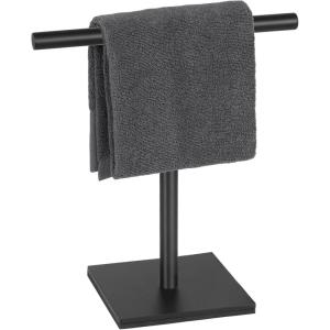 imageDUKWIN Hand Towel Holder SUS304 Stainless Steel Hand Towel Stand TShaped Matte Black Freestanding Rack for Bathroom Kitchen Countertop with Square BaseMatte Black