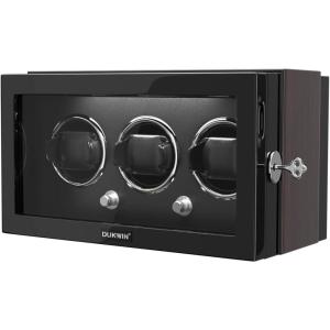 imageDUKWIN Watch Winder Automatic Watch Winder for 3 Watches Key Lock to Unlock Equipped with Quiet Motor 4 Rotation Modes Adjustable Watch Pillowwith LED Lighting