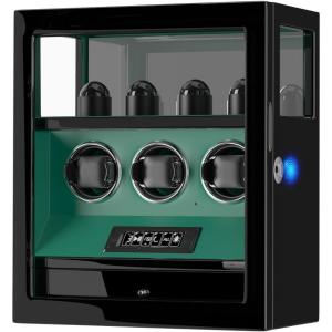 imageDUKWIN Watch Winder Automatic Watch Winder for 3 Watches with 4 Watches Stand Holder Display and Jewelry Storage Drawer Builtin White Illumination Quiet Mabuchi Motors Green