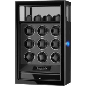 imageDUKWIN Watch Winder Automatic Watch Winder for 9 Watches with 4 Watches Stand Holder Display and Jewelry Storage DrawerBuiltin White Illumination