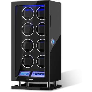 imageDUKWIN Watch Winder for 3468912 Automatic Watches Fingerprint Lock Watch Winders with LCD Touchscreen Blue LED Light Remote ControlAdjustable Watch Pillow for Universal Watches 5TPDBlack for 8