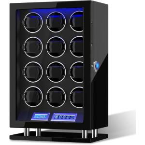 imageDUKWIN Watch Winder for 3468912 Automatic Watches Fingerprint Lock Watch Winders with LCD Touchscreen Blue LED Light Remote ControlAdjustable Watch Pillow for Universal Watches 5TPDBlack for 12
