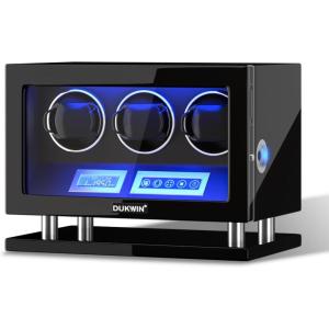 imageDUKWIN Watch Winder for 3468912 Automatic Watches Fingerprint Lock Watch Winders with LCD Touchscreen Blue LED Light Remote ControlAdjustable Watch Pillow for Universal Watches 5TPDBlack for 3