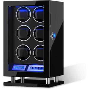 imageDUKWIN Watch Winder for 3468912 Automatic Watches Fingerprint Lock Watch Winders with LCD Touchscreen Blue LED Light Remote ControlAdjustable Watch Pillow for Universal Watches 5TPDBlack for 6