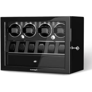 imageDUKWIN Watch Winder for 468 Automatic Watches Lockable Winders with Watch Holders and Jewelry Storage Super Quiet Motor with HighGloss Finish Builtin IlluminationBlack Watch Winders for 4 Watches
