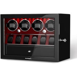 imageDUKWIN Watch Winder for 468 Automatic Watches Lockable Winders with Watch Holders and Jewelry Storage Super Quiet Motor with HighGloss Finish Builtin IlluminationRed Watch Winders for 4 Watches