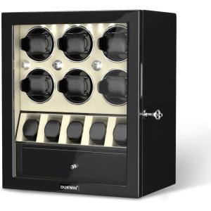 imageDUKWIN Watch Winder for 468 Automatic Watches Lockable Winders with Watch Holders and Jewelry Storage Super Quiet Motor with HighGloss Finish Builtin IlluminationWhite Watch Winders for 6 Watches
