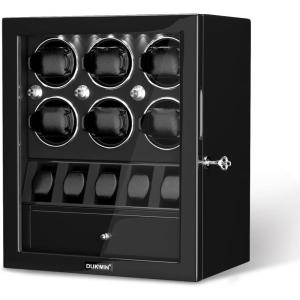 imageDUKWIN Watch Winder for 468 Automatic Watches Lockable Winders with Watch Holders and Jewelry Storage Super Quiet Motor with HighGloss Finish Builtin IlluminationBlack Watch Winders for 6 Watches