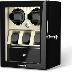 imageDUKWIN Watch Winder for 468 Automatic Watches Lockable Winders with Watch Holders and Jewelry Storage Super Quiet Motor with HighGloss Finish Builtin IlluminationWhite Watch Winders for 2 Watches
