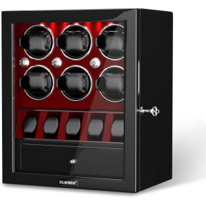 imageDUKWIN Watch Winder for 468 Automatic Watches Lockable Winders with Watch Holders and Jewelry Storage Super Quiet Motor with HighGloss Finish Builtin IlluminationRed Watch Winders for 6 Watches