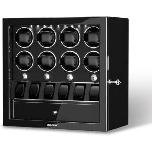 imageDUKWIN Watch Winder for 468 Automatic Watches Lockable Winders with Watch Holders and Jewelry Storage Super Quiet Motor with HighGloss Finish Builtin IlluminationBlack Watch Winders for 8 Watches