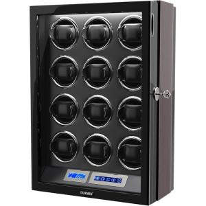 imageDUKWIN Watch Winder for 6912 Automatic Watches with Key Lock LCD Screen Remote Control LED Light Adjustable Watch Pillow and Supper Quiet Motor for Universal WatchesDK0 for 12