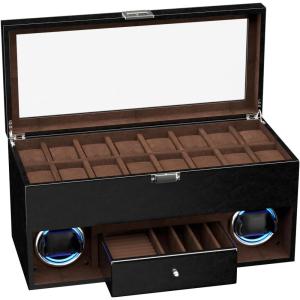 imageDUKWIN Double Watch Winder BoxBrown Watch Winder for 2 Automatic Watches with 16Slot Watches Display CaseBrownBlack