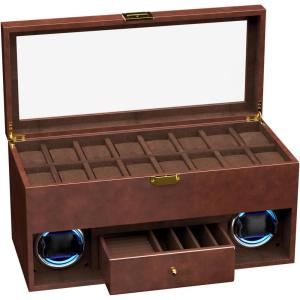 imageDUKWIN Double Watch Winder BoxBrown Watch Winder for 2 Automatic Watches with 16Slot Watches Display CaseBrownBrown