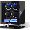 imageDUKWIN Watch Winder for 3468912 Automatic Watches Fingerprint Lock Watch Winders with LCD Touchscreen Blue LED Light Remote ControlAdjustable Watch Pillow for Universal Watches 5TPDBlack for 4