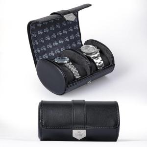 imageDUKWIN Watch Roll for 3 Watches Travel Watch Case Organizer with Removable Pillows for Men and WomenLeather Display Case for Watches Collection and Gift for Anniversary BirthdayBlue Watch StorageBlack for 2