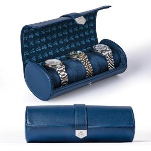 imageDUKWIN Watch Roll for 3 Watches Travel Watch Case Organizer with Removable Pillows for Men and WomenLeather Display Case for Watches Collection and Gift for Anniversary BirthdayBlue Watch StorageBlue for 3