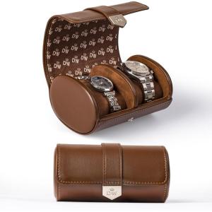 imageDUKWIN Watch Roll for 3 Watches Travel Watch Case Organizer with Removable Pillows for Men and WomenLeather Display Case for Watches Collection and Gift for Anniversary BirthdayBlue Watch StorageBrown for 2