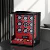 imageDUKWIN Fingerprint Lock Watch Winder 8 TPD Watches Winder for 69 Automatic Watches with 6 Watch Holders LCD Display Adjustable Pillow and Changing LED Light for Gentles and LadiesRed FW for 9