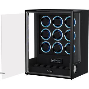 imageDUKWIN Fingerprint Lock Watch Winder 8 TPD Watches Winder for 69 Automatic Watches with 6 Watch Holders LCD Display Adjustable Pillow and Changing LED Light for Gentles and LadiesBlack FWfor 9