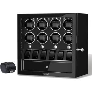 imageDUKWIN Black Lockable Watch Winders for 8 Automatic Watches and Black Watch Roll for 1