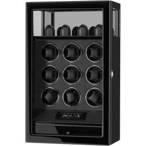 imageDUKWIN Watch Winder Fingerprint Lock Automatic Watch Winder for 369 Watches with 4 Holders3002300 TPDDigital Display Remote ControlJewelry Storage and Adjustable Watch Pillow and LED LightBlack Winder for 9