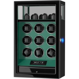 imageDUKWIN Watch Winder Fingerprint Lock Automatic Watch Winder for 369 Watches with 4 Holders3002300 TPDDigital Display Remote ControlJewelry Storage and Adjustable Watch Pillow and LED LightGreen Winder for 9