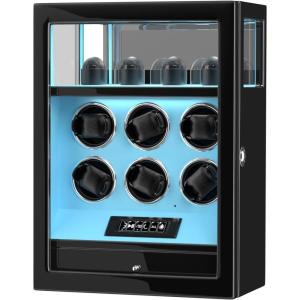 imageDUKWIN Watch Winder Fingerprint Lock Automatic Watch Winder for 369 Watches with 4 Holders3002300 TPDDigital Display Remote ControlJewelry Storage and Adjustable Watch Pillow and LED LightBlue Winder for 6