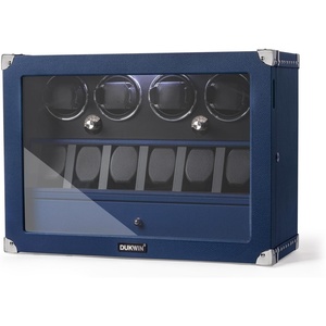 image:imageDUKWIN Watch Winder for Automatic Watches White Lockable Watch Winders with Extra Watch Storage Jewelry Storage 4 Rotation Modes LED Light Super Quiet Mabuchi Motor and Spring Watch PillowsBlue Watch Winders for 4 Watches